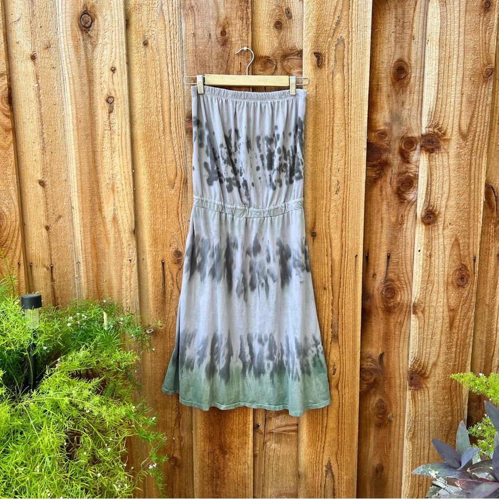 Y2K Gray and Green Cotton Tie-Dye Tube-Top Dress 🌿